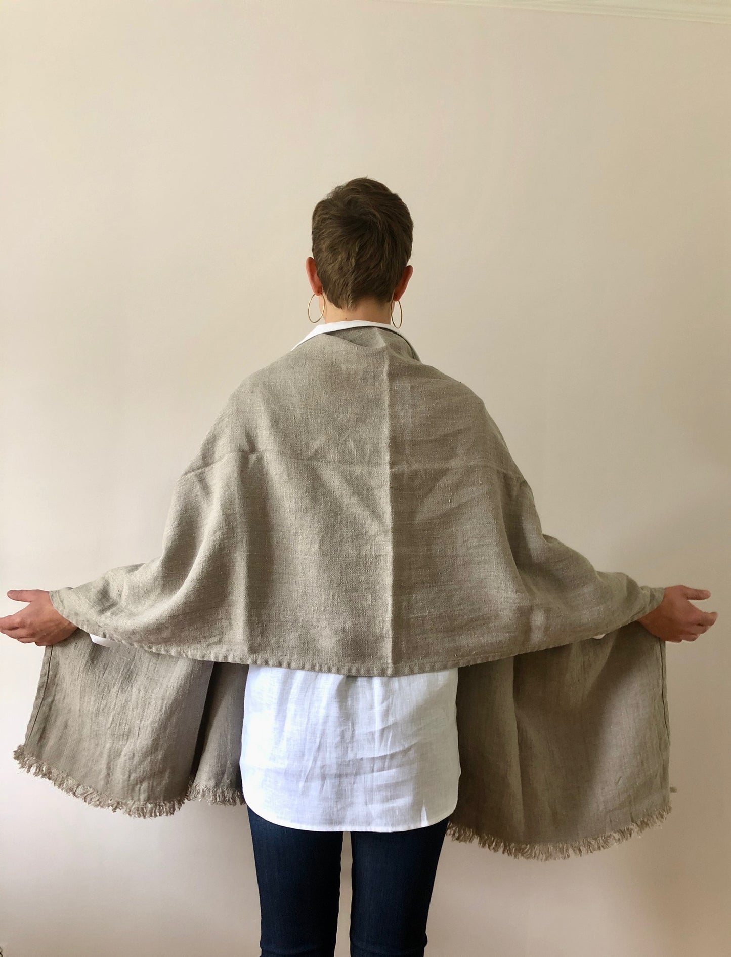 Linen Wrap scarf - natural herringbone
