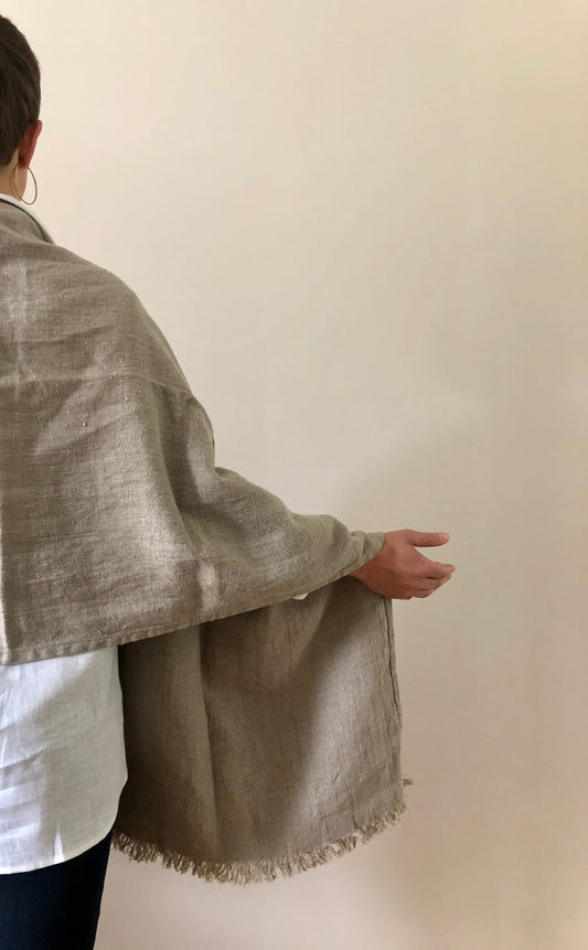 Linen Wrap scarf - natural herringbone