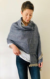 Linen Wrap scarf - herringbone indigo & natural