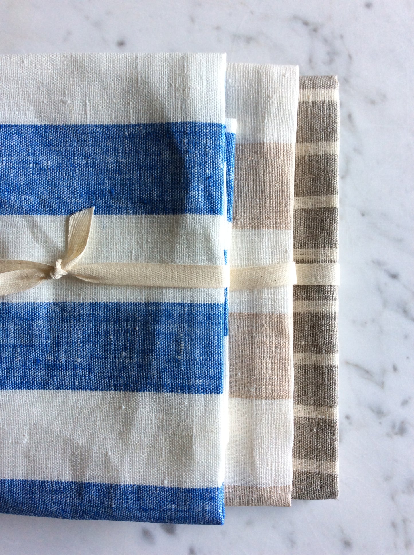 Beige/white striped | linen Tea/Hand Towel
