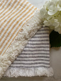 100%linen throw blanket striped yellow or grey le fil rouge textiles