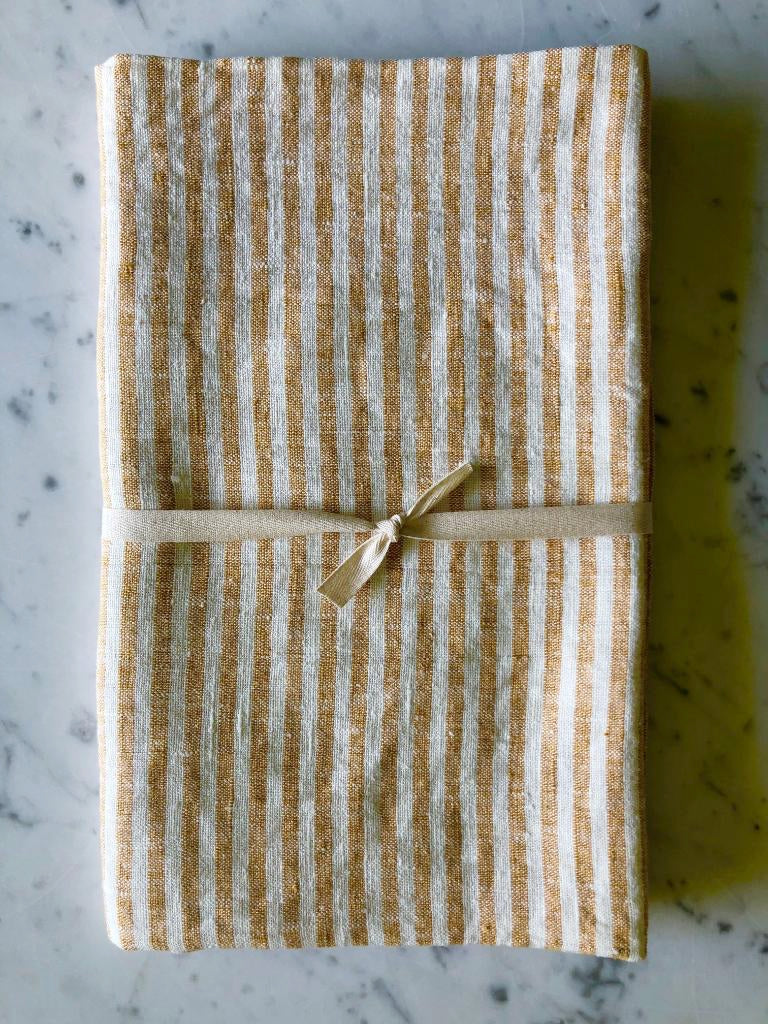 Yellow & white thin striped linen| Bath Sheet SKU 221