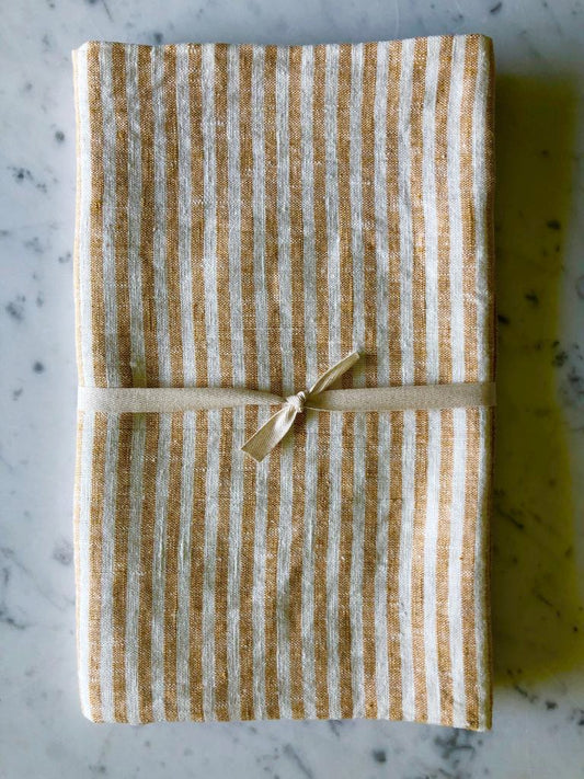 Yellow & white thin striped linen| Bath Sheet SKU 221