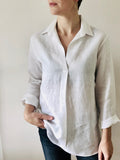 white 100% european linen btunic blouse with collar