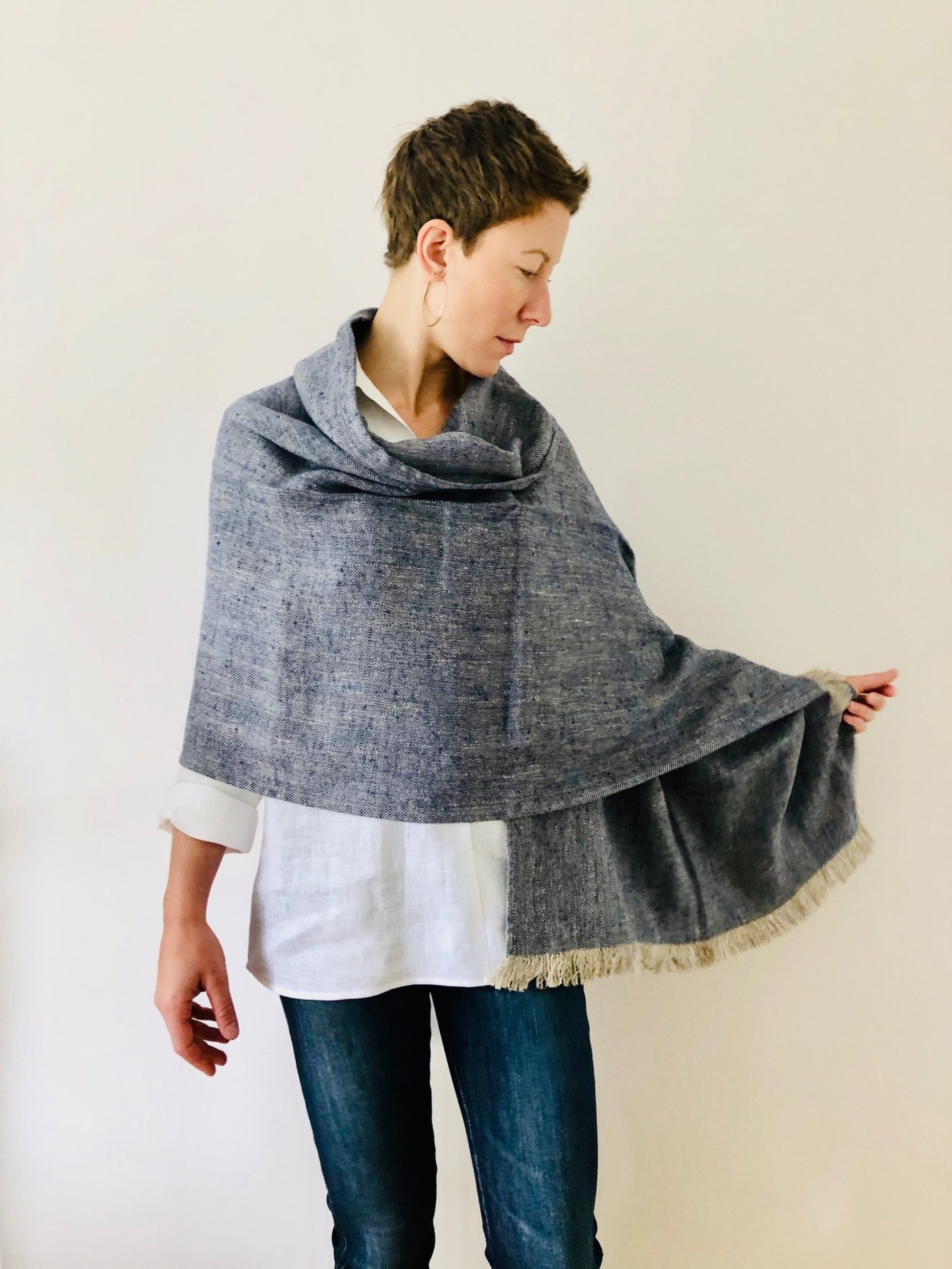 100% linen scarf indigo natural