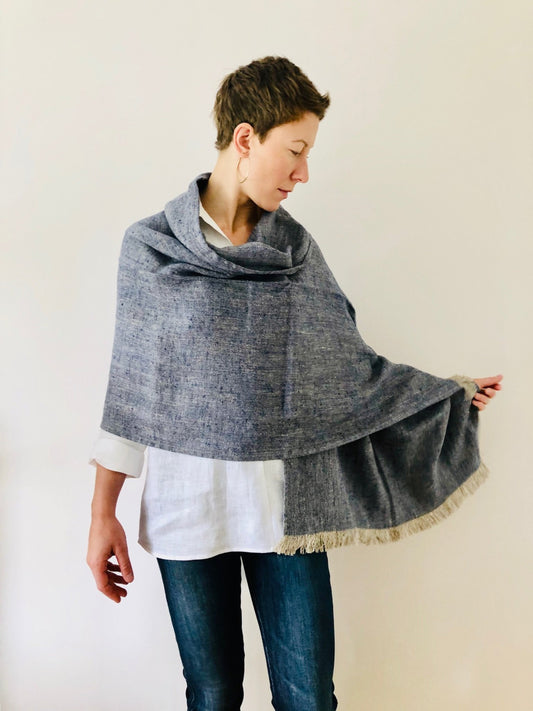 100% linen scarf indigo natural