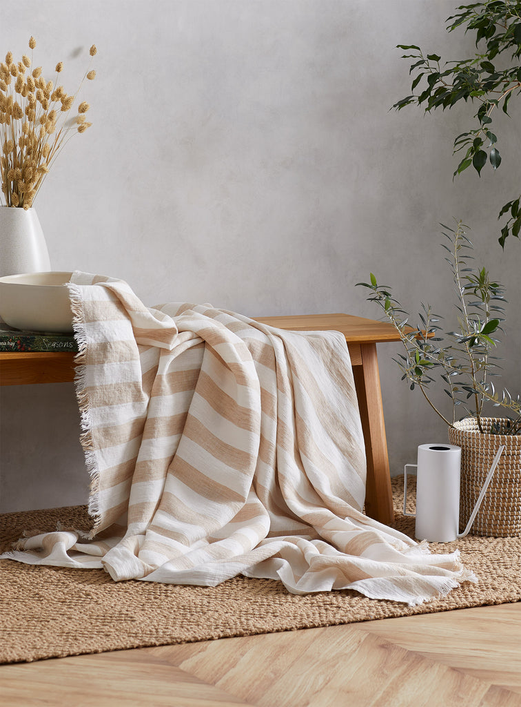 Linen Throw blanket or tablecloth - 2 " stripe