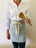 Apron 100% linen- indigo & natural striped