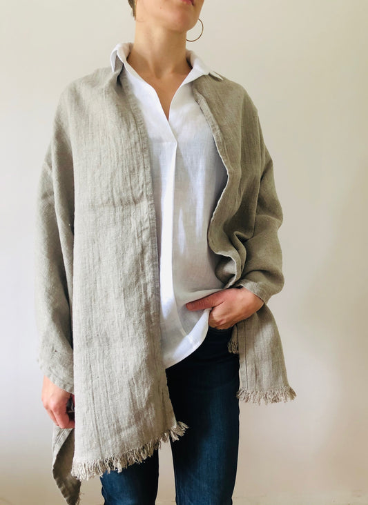 Linen Wrap scarf - natural herringbone