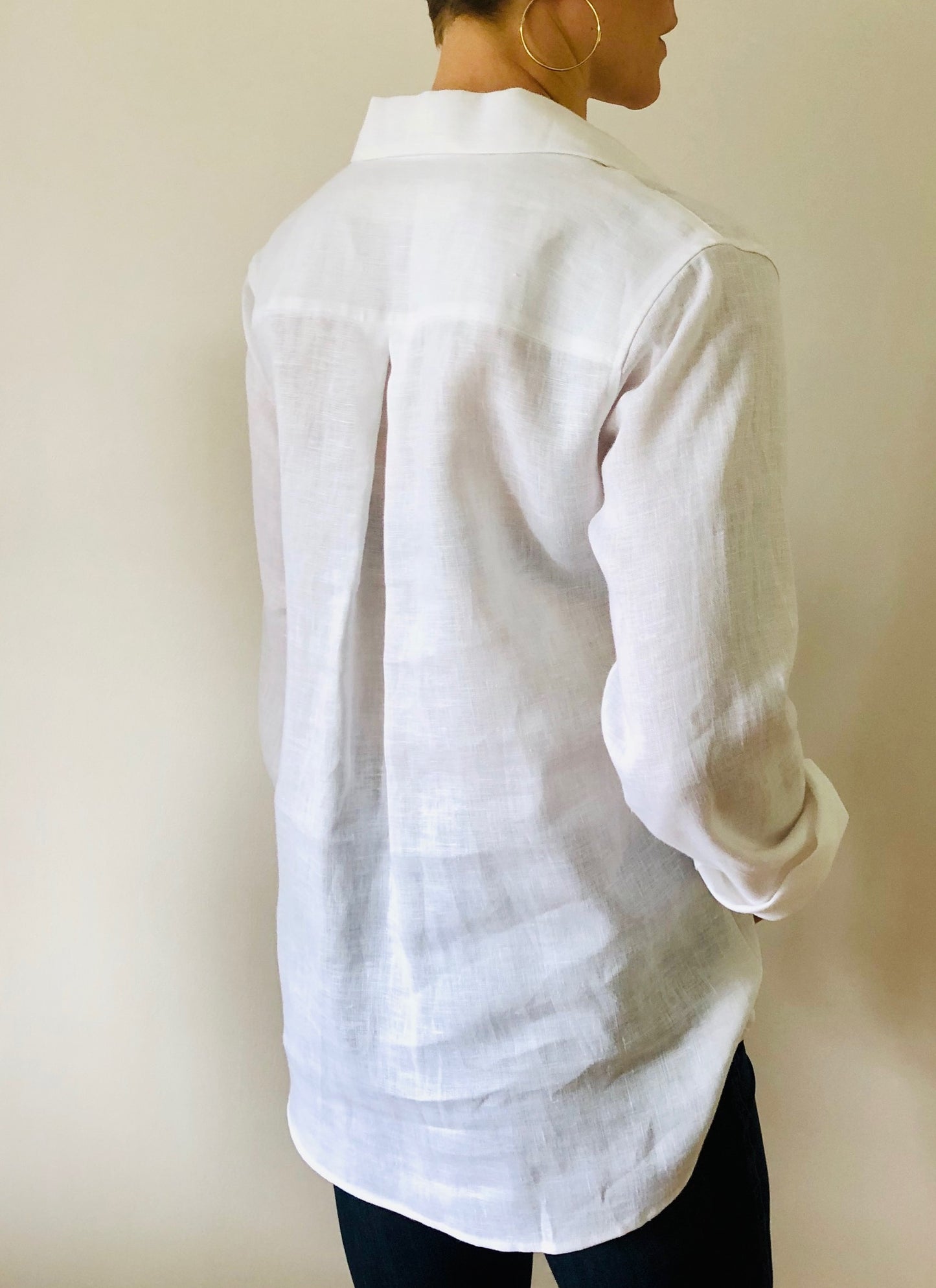 Olivia Linen Blouse- White / charcoal grey / light grey