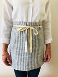 Apron 100% linen- indigo & natural striped