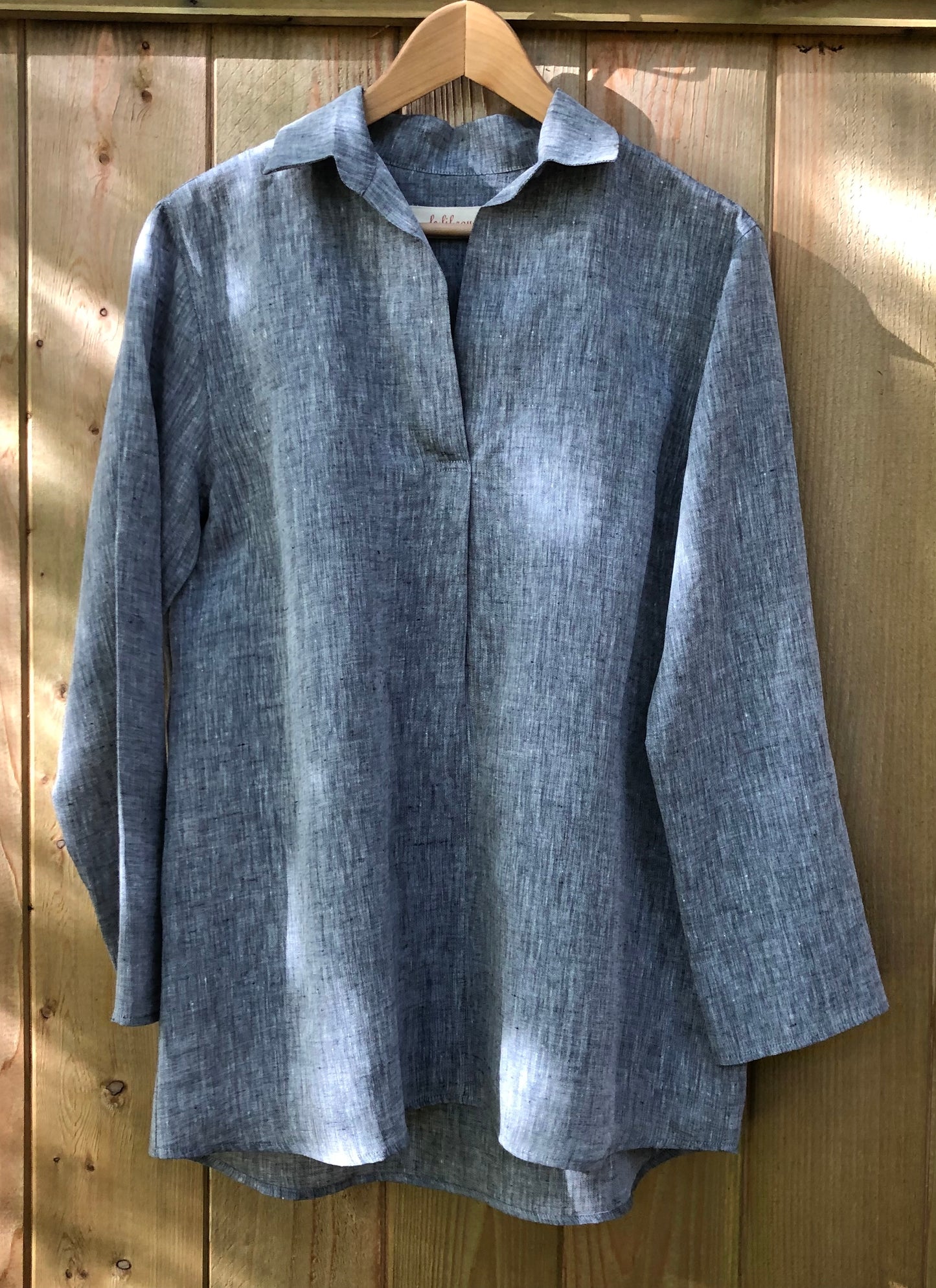 Olivia Linen Blouse- White / charcoal grey / light grey