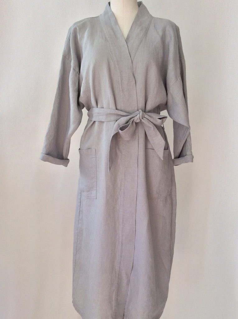 UNA Linen Kimono Long- lavender grey 100% linen – Le fil rouge Textiles
