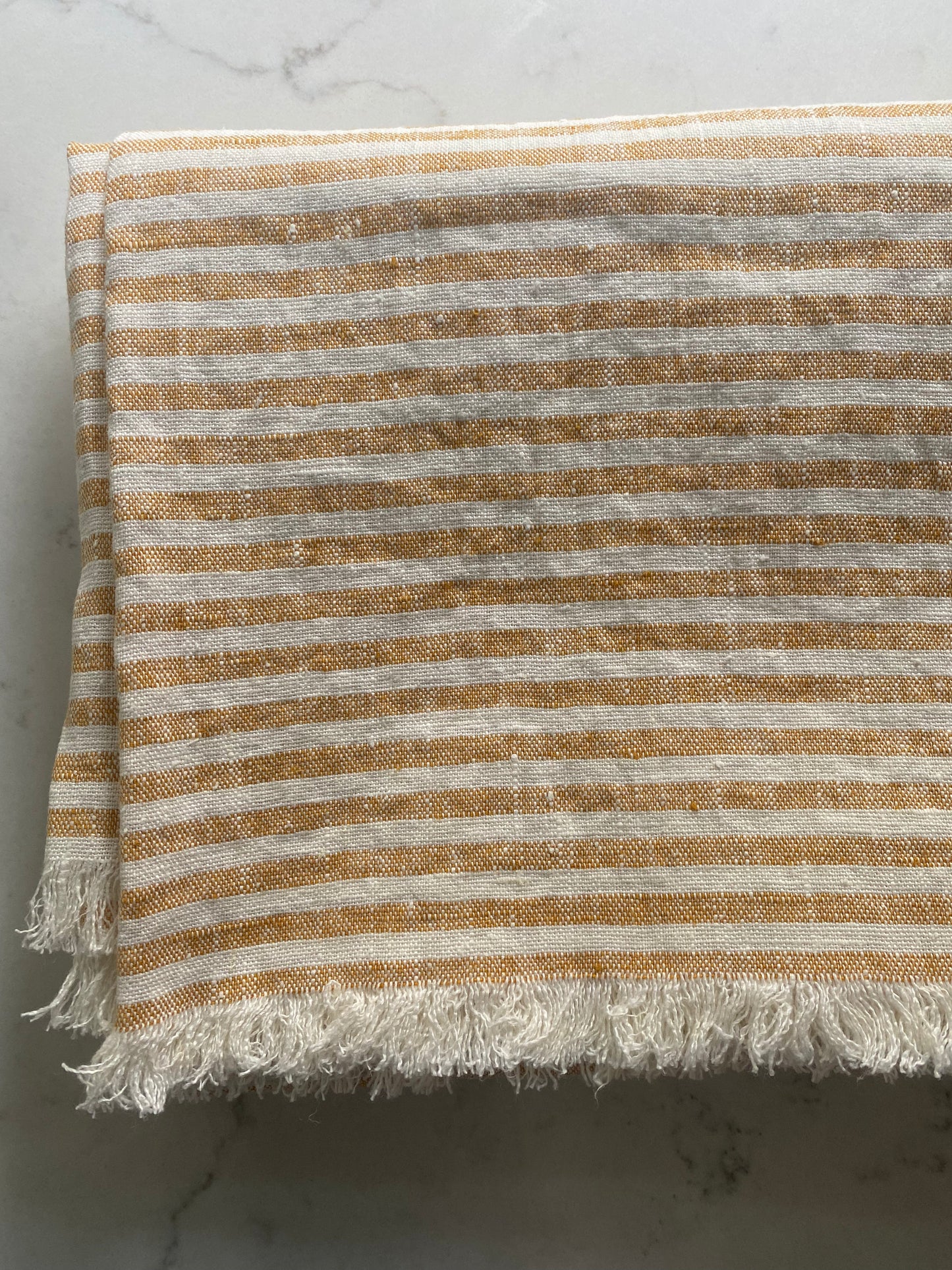 Linen Wrap scarf - yellow striped with white fringes