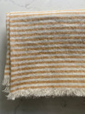 Linen Wrap scarf - indigo & grey striped with white fringes