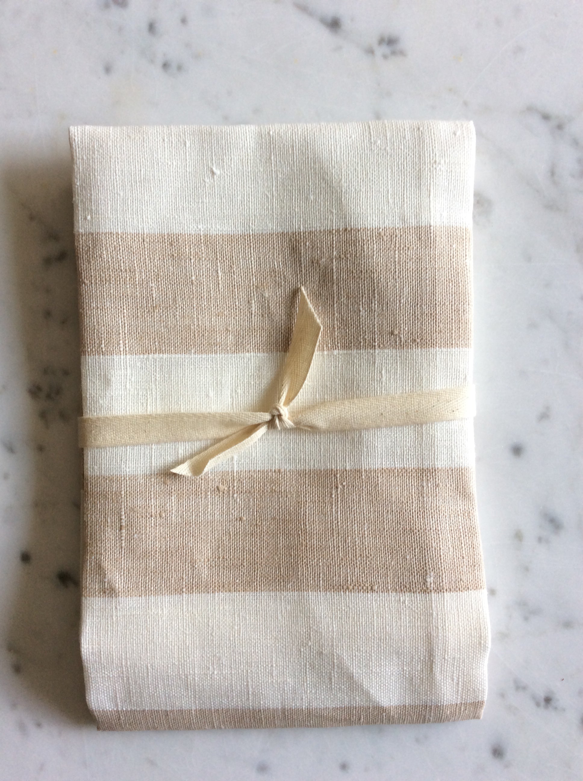 Cream white striped linen Tea Hand Towel