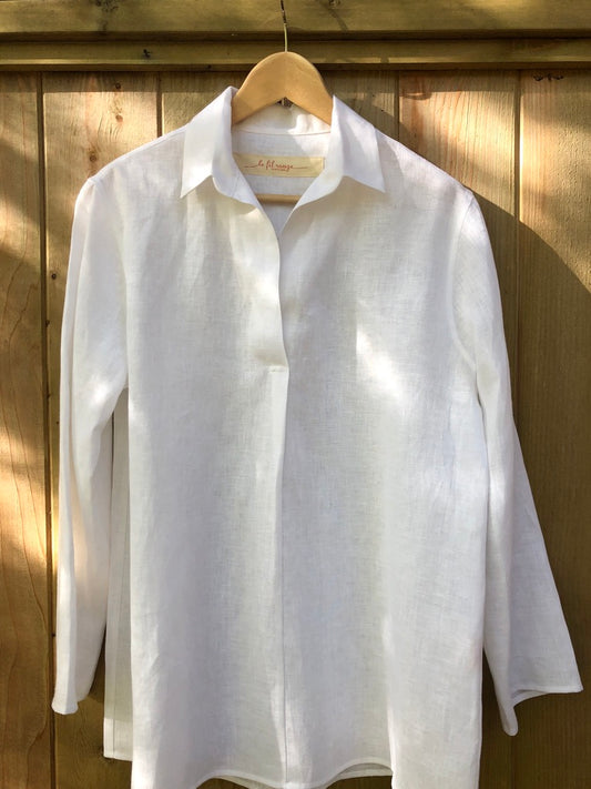 Olivia Linen Blouse- White / charcoal grey / light grey